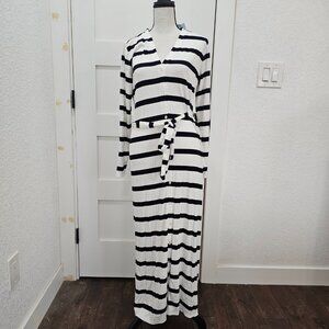 Long White and Black Stripped Dress
